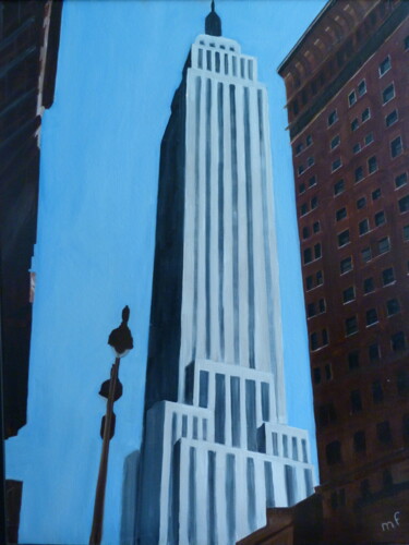 Painting titled "L'Empire State  Bui…" by Marie France Garrigues, Original Artwork, Oil Mounted on Wood Stretcher frame