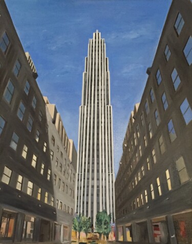 Painting titled ""The Rockefeller Ce…" by Marie France Garrigues, Original Artwork, Oil Mounted on Wood Stretcher frame