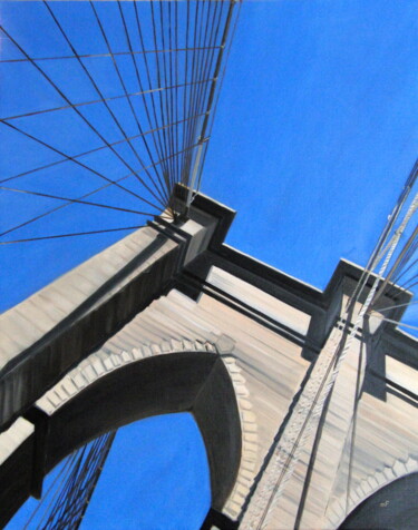 Malarstwo zatytułowany „The Brooklyn bridge…” autorstwa Marie France Garrigues, Oryginalna praca, Olej Zamontowany na Drewni…