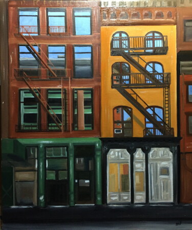 Painting titled "Church Street...Ven…" by Marie France Garrigues, Original Artwork, Oil Mounted on Wood Stretcher frame