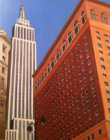 Malarstwo zatytułowany „L'Empire State buil…” autorstwa Marie France Garrigues, Oryginalna praca, Olej Zamontowany na Drewni…
