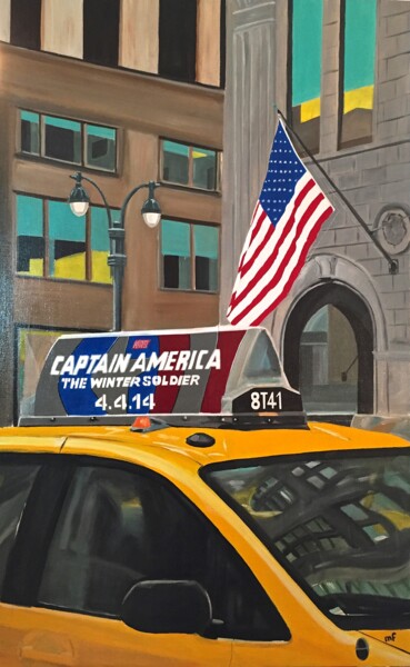 Painting titled "Captain-America" by Marie France Garrigues, Original Artwork, Acrylic Mounted on Wood Stretcher frame