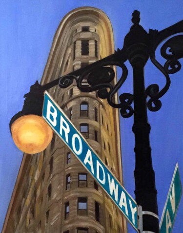 Schilderij getiteld "Flat on Broadway" door Marie France Garrigues, Origineel Kunstwerk, Olie Gemonteerd op Frame voor houte…