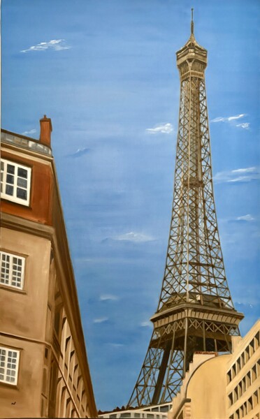 Peinture intitulée "Paris street view" par Marie France Garrigues, Œuvre d'art originale, Huile Monté sur Châssis en bois
