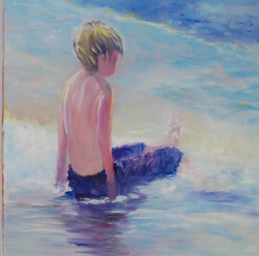 Peinture intitulée "Les pieds dans l'eau" par Mary, Œuvre d'art originale, Huile