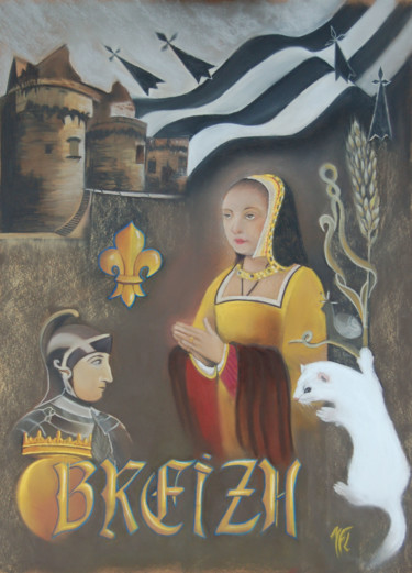 Dessin intitulée "Anne de Bretagne" par Mary, Œuvre d'art originale, Pastel Monté sur Autre panneau rigide