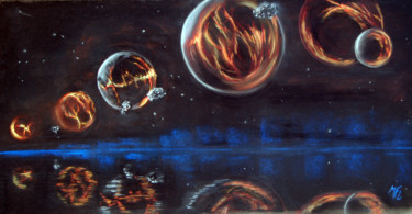 Dessin intitulée "Les planètes" par Mary, Œuvre d'art originale, Pastel Monté sur Autre panneau rigide