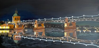 Pintura intitulada "Le pont Saint Pierr…" por Marie France Saunard (Rêves et couleurs), Obras de arte originais, Acrílico Mo…