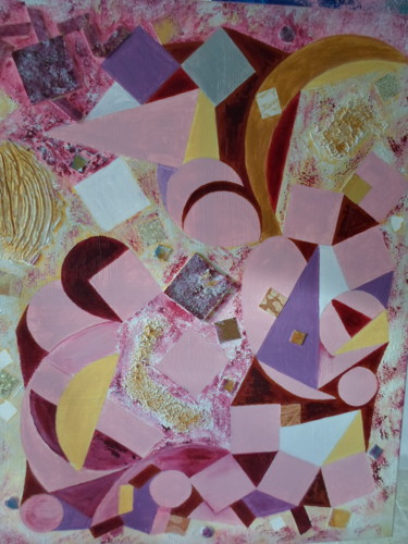 Schilderij getiteld "GEOMETRIQUE rose/pr…" door Marie-Françoise Gallone, Origineel Kunstwerk, Acryl Gemonteerd op Frame voor…