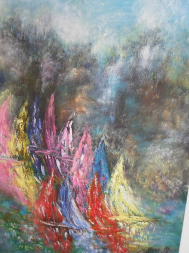 Ζωγραφική με τίτλο "voiliers couleurs" από Marie-Françoise Gallone, Αυθεντικά έργα τέχνης, Ακρυλικό Τοποθετήθηκε στο Ξύλινο…