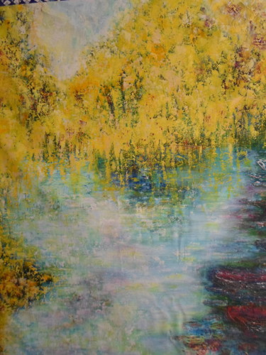 Painting titled "Les barques" by Marie-Françoise Gallone, Original Artwork, Acrylic Mounted on Wood Stretcher frame