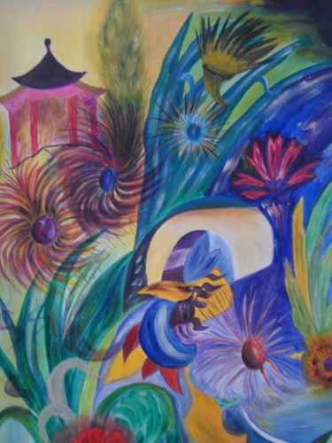 Malerei mit dem Titel "Floraison en Chine" von Marie-Françoise Gallone, Original-Kunstwerk, Acryl Auf Keilrahmen aus Holz mo…