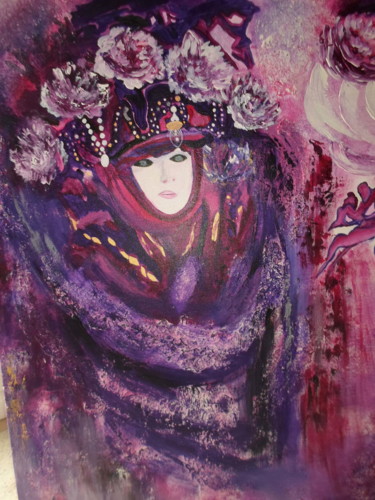 Painting titled "masque vénitien pru…" by Marie-Françoise Gallone, Original Artwork, Acrylic Mounted on Wood Stretcher frame