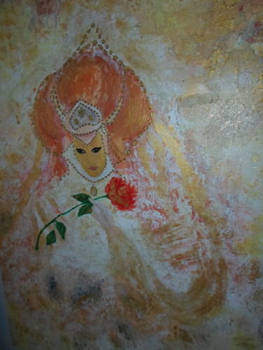 Painting titled "le masque doré" by Marie-Françoise Gallone, Original Artwork, Acrylic Mounted on Wood Stretcher frame