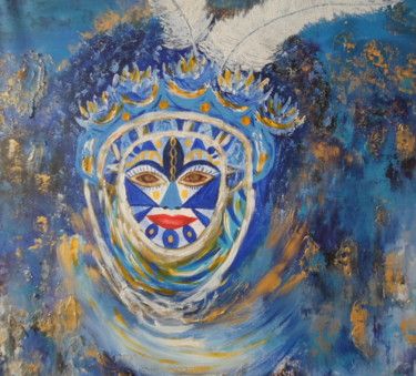 Painting titled "MASQUE VENITIEN  Bl…" by Marie-Françoise Gallone, Original Artwork, Acrylic Mounted on Wood Stretcher frame