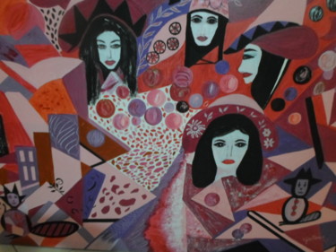 Peinture intitulée "les Parisiennes" par Marie-Françoise Gallone, Œuvre d'art originale, Acrylique