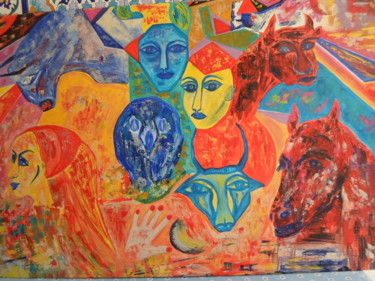Картина под названием "tauromachie" - Marie-Françoise Gallone, Подлинное произведение искусства, Акрил Установлен на Деревян…