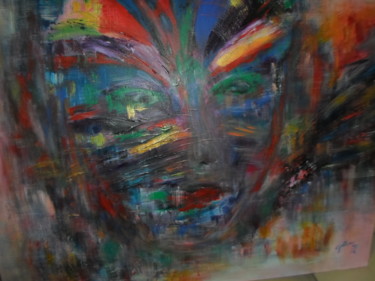 Painting titled "visage abstrait" by Marie-Françoise Gallone, Original Artwork, Acrylic Mounted on Wood Stretcher frame