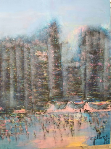Painting titled "cité Midtown" by Marie-Françoise Gallone, Original Artwork, Acrylic Mounted on Wood Stretcher frame