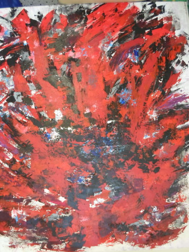 Painting titled "Eclosion éclats rou…" by Marie-Françoise Gallone, Original Artwork, Oil Mounted on Wood Stretcher frame