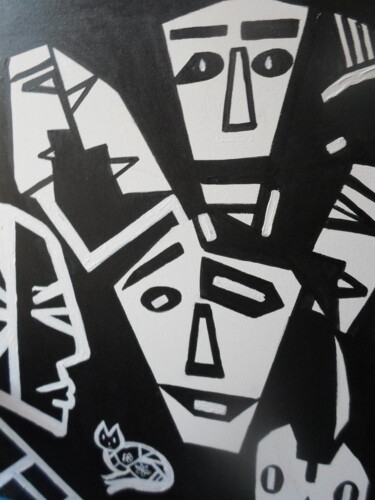 제목이 "visages noirs/blancs"인 미술작품 Marie-Françoise Gallone로, 원작, 아크릴 나무 들것 프레임에 장착됨