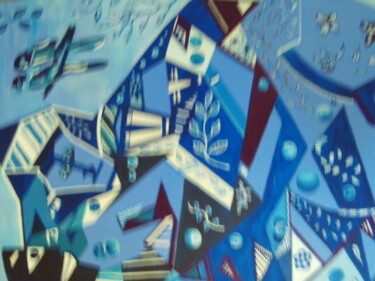 Ζωγραφική με τίτλο "cubisme bleu" από Marie-Françoise Gallone, Αυθεντικά έργα τέχνης, Ακρυλικό