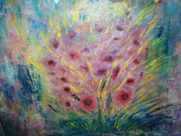 Painting titled "la paon coquelicot" by Marie-Françoise Gallone, Original Artwork, Oil