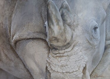 Картина под названием "Regard de Rhino" - Marie-Françoise Janssen, Подлинное произведение искусства, Акрил