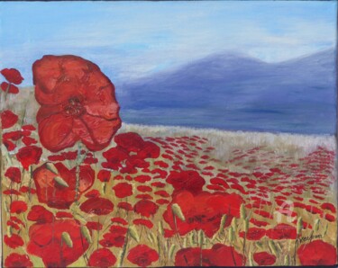 Painting titled "Coquelicots" by Marie Kerjean, Original Artwork, Acrylic