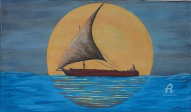 Schilderij getiteld "bateau de Madascacar" door Marie Kerjean, Origineel Kunstwerk, Acryl