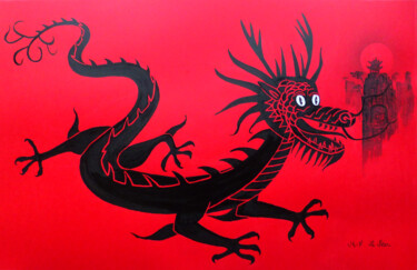 Malerei mit dem Titel "Dragon chinois" von Marie-Françoise Le Néen, Original-Kunstwerk, Tinte