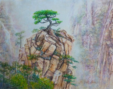 Malerei mit dem Titel "montagne chinoise" von Marie-Françoise Le Néen, Original-Kunstwerk, Pastell