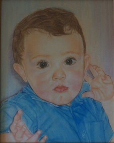 Tekening getiteld "Regard d'enfant" door Marie-Françoise Le Néen, Origineel Kunstwerk, Pastel