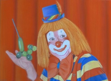 Dessin intitulée "Le clown" par Marie-Françoise Le Néen, Œuvre d'art originale, Pastel