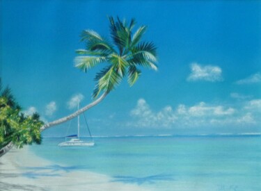 Dessin intitulée "Plage de Tahiti" par Marie-Françoise Le Néen, Œuvre d'art originale, Pastel