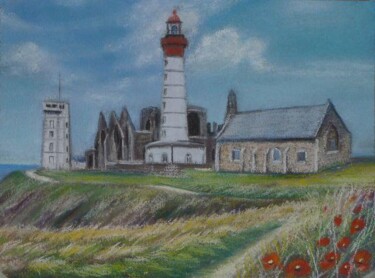 Drawing titled "Phare pointe Saint-…" by Marie-Françoise Le Néen, Original Artwork, Pastel