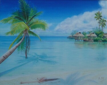 Drawing titled "Bungalows en Polyné…" by Marie-Françoise Le Néen, Original Artwork, Pastel