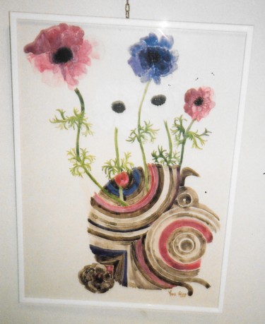 Peinture intitulée "Anémones à l'Escarg…" par Marie Gissy, Œuvre d'art originale, Aquarelle