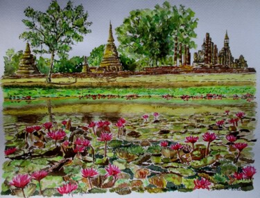 "Temple de Wat Mahat…" başlıklı Tablo Bilitis tarafından, Orijinal sanat, Suluboya