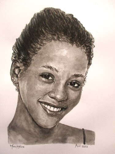 Pintura titulada "Whitney Houston" por Bilitis, Obra de arte original, Acuarela