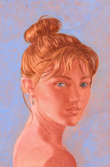 Drawing titled "Portrait femme" by Marie-Hélène Ransan, Original Artwork, Pencil