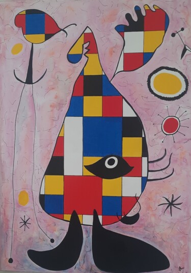 Painting titled "Miro meets Mondriaan" by Marie Jeanne Van De Velde, Original Artwork, Acrylic