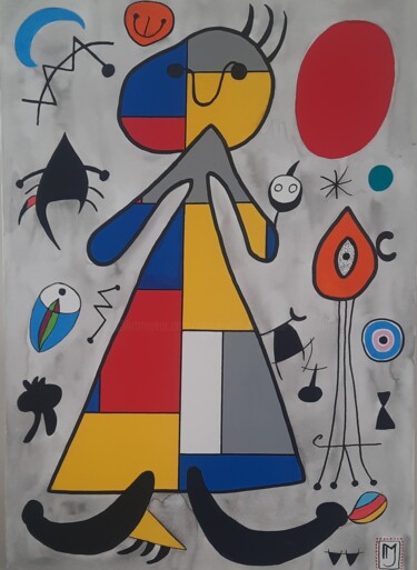 Pintura intitulada "Miro meets Mondriaa…" por Marie Jeanne Van De Velde, Obras de arte originais, Acrílico