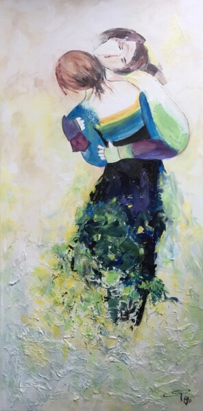 Painting titled "LES AMOUREUX ENLACES" by Marie Josée Maronne Cerutti (MJO), Original Artwork, Acrylic
