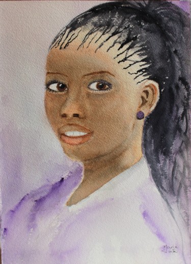Painting titled "Portrait de Femme" by Marie-José Longuet, Original Artwork, Watercolor