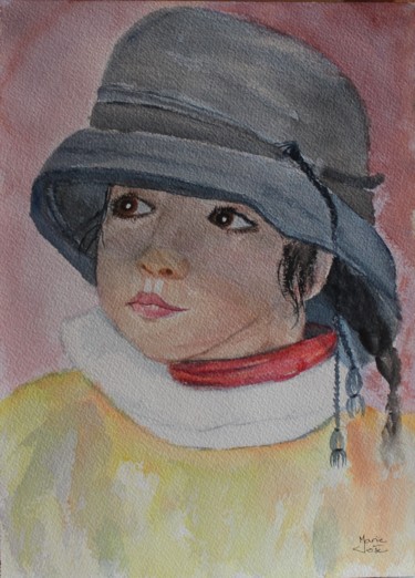 Painting titled "Ma petite Péruvienne" by Marie-José Longuet, Original Artwork, Watercolor