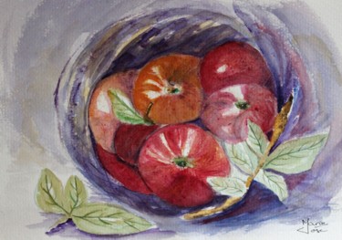 Painting titled "Le panier renversé" by Marie-José Longuet, Original Artwork, Watercolor