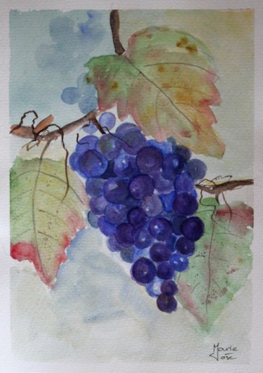Painting titled "Grappe de raisins" by Marie-José Longuet, Original Artwork, Watercolor
