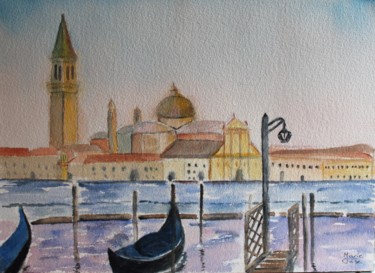 Картина под названием "Venise, ville magiq…" - Marie-José Longuet, Подлинное произведение искусства, Акварель