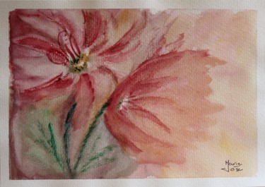 「Fleurs Rouges」というタイトルの絵画 Marie-José Longuetによって, オリジナルのアートワーク, 水彩画